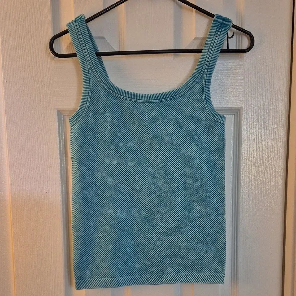 💥3/$12💥Zenana Ribbed Chevron Teal Tank Top Sz L/XL - Picture 7 of 11